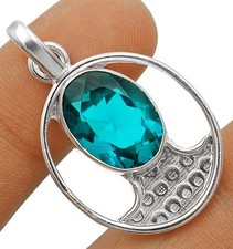Natural 5CT Apatite 925 Solid Sterling Silver Pendant 1 1/3'' Long @7-1