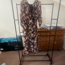 Danny and Nicole Floral Midi Dress Size 18 Brown V-Neck 3/4 Sleeve Women