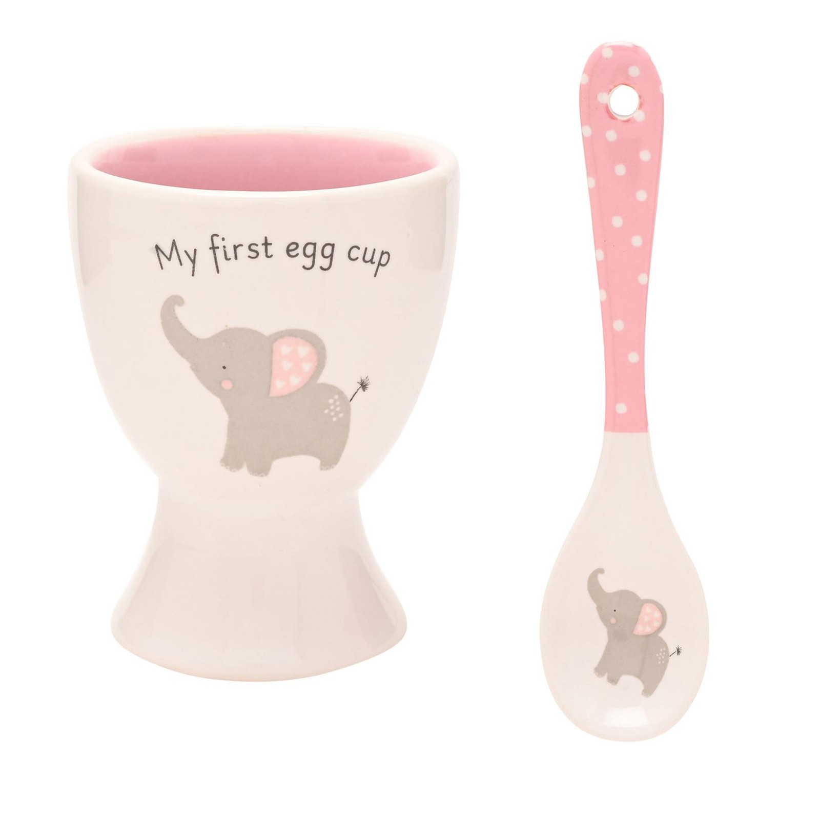 New Baby Ceramic Egg Cup and Spoon Gift Set Cute Elephant - Pink