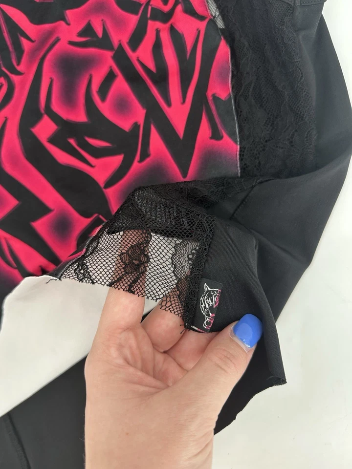 Plein Sport Equipment Phillip Plein Pink Black Lace Raw Hem Tank Size Small - Image 2 of 4