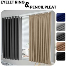 Thermal Blackout Curtains Ready Made Eyelet Ring Top & Pencil Pleat + 2  Tieback
