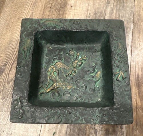 Vintage Japanese square cast iron tray with Dragon Design
