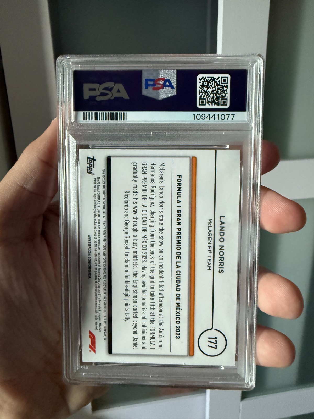 2024 Topps Chrome F1 Grand Prix Driver of the Day Lando Norris Aqua Sonar Refrac view 3