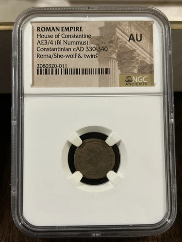 Roman Empire House of Constantine AE3/4 Roma/She-wolf & twins   NGC AU