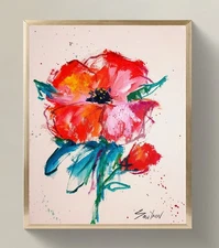 Expressive Floral Acrylic Painting on Canvas – Original Signed Art
