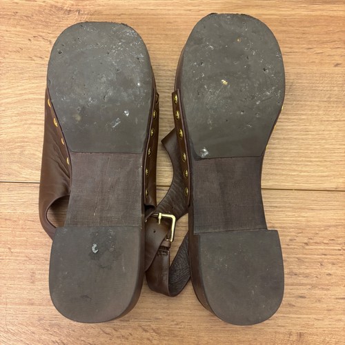 JEFFREY CAMPBELL Pipper Slingback Clog Sandals Size 8 Brown Leather Gold Studded - Picture 12 of 13