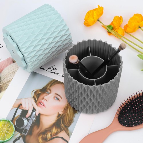 360° Rotating Makeup Organizer Cosmetic Storage Brush Holder 5 Slot Brushes Cup - Picture 2 of 6