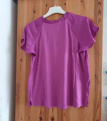 Damen T-Shirt XS lila Polyester Rundhals Kurzarm Basic uni Normalgröße Pullover