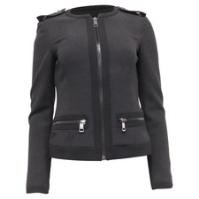 Burberry Zip-Up Collarless Jacket In Dark Polyester Women Grey Size 4