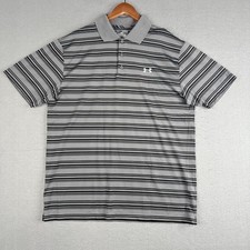 Under Armour Heatgear Polo Shirt Mens XL Gray Black Striped Golf Performance