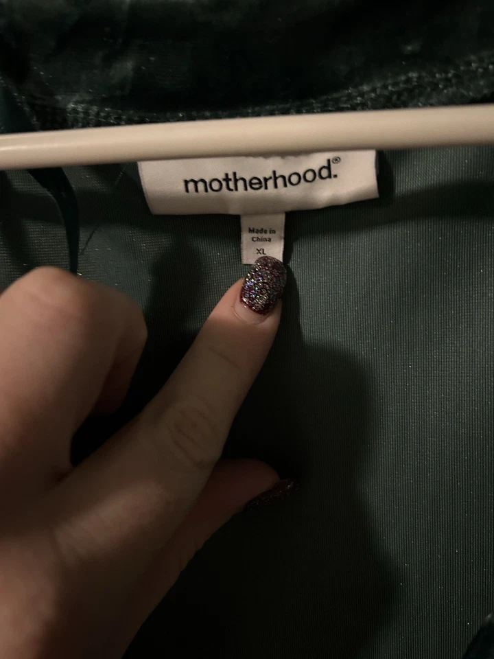 Motherhood Maternity Velvet Holiday Mini Dress XL Green Christmas Pregnancy - Image 2 of 2