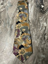 Men  s 100 Silk Tie One Size Fits All Yellow Olive Black Multicolor Pattern