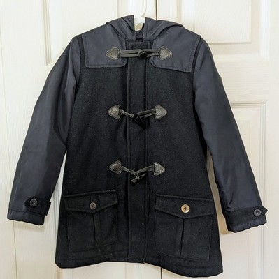 Armani Junior Black Wool/Polyester Pea Coat With attached hood Size 6A