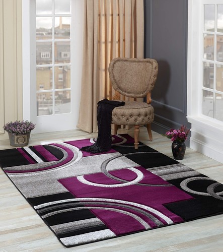 GLORY RUGS Area Rug Modern 5x7 Purple Soft Hand Carved Contemporary Floor Carpet