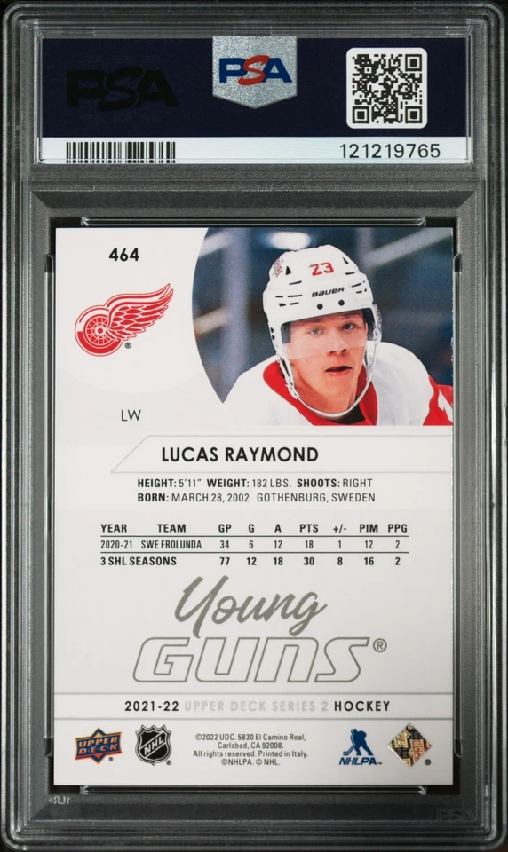 2021 Upper Deck Young Guns Lucas Raymond #464 PSA 10 #9765 - Image 2 of 2