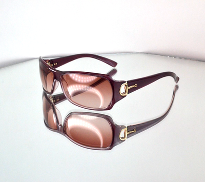 RARE Gucci Gold Horsebit Logo Sunglasses Burgundy/Amber Wrap Y2K
