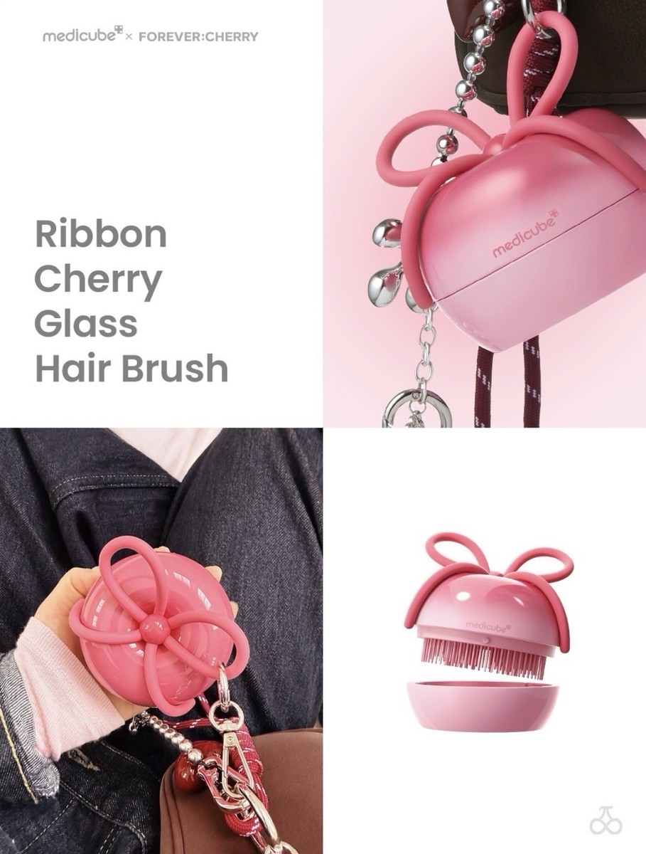 medicube x FOREVER:CHERRY Hair Brush Ribbon Cherry Pink Detangling