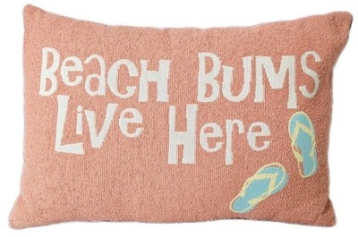 ''BEACH BUMS LIVE HERE'' Flip Flop Graphic 18''×11'' Coastal Decorative Throw Pillow