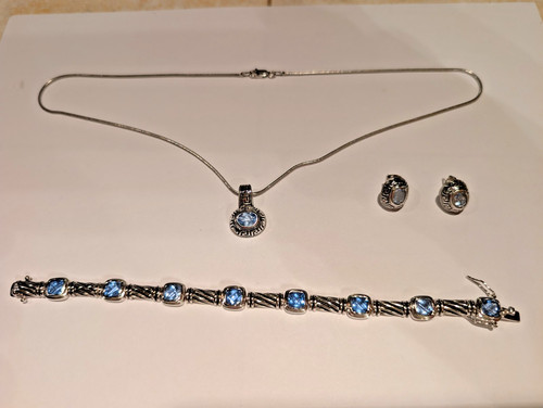 New Jewelry Set 925 Silver Sky Blue Topaz Tennis Bracelet Necklace Earrings