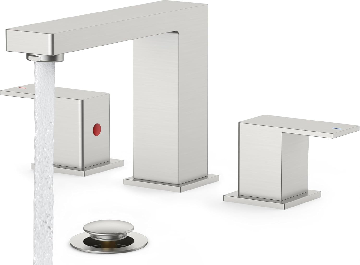 Bathroom Faucets 3 Hole, Stainless Steel 2 Handle Square 8 In Wid