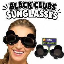 BLACK CLUBS SUNGLASSES Playing Card Suit Adult Clout Eye Glasses Poker Game Gag