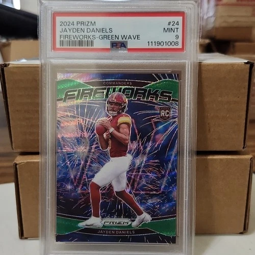 Panini 2024 Prizm Fireworks Jayden Daniels #24 Green Wave PSA 9 Rookie