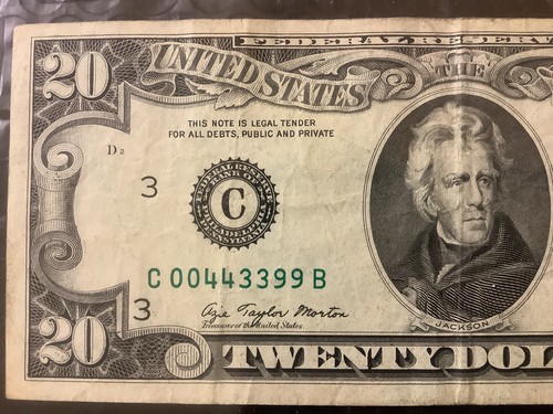 1977 $20 Dollar Bill ☆ C 00443399 B☆ Four Consecutive Double Pairs Old Money - Picture 2 of 6