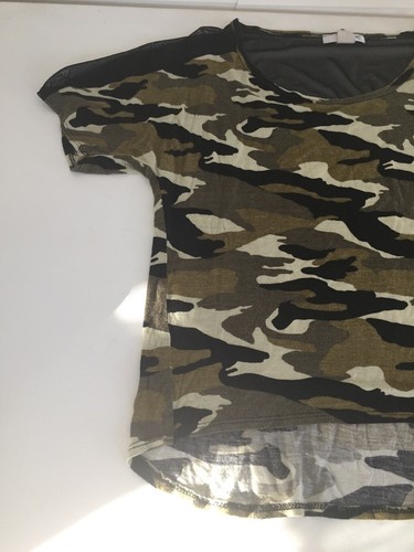 Minimi donna taglia XL? Maglione Top Elasticizzato HiLo Burnout Mimetico Nero Raglan - Foto 2 di 9