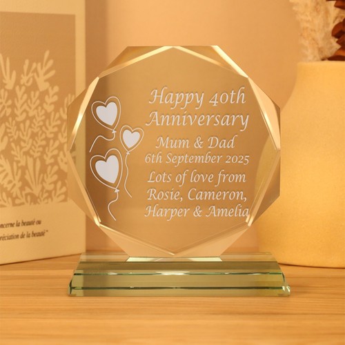 40th Ruby Wedding Anniversary Engraved Cut Glass Gift, Anniversary Gift Idea - Picture 2 of 7