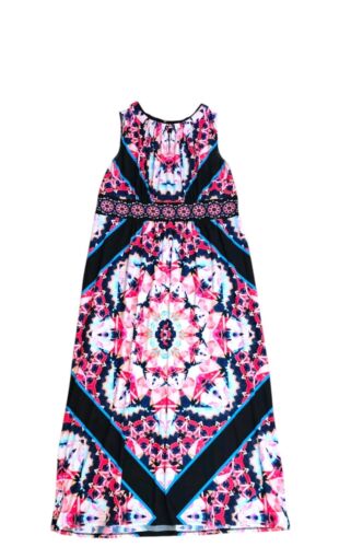 London Times Damen Boho Maxikleid Größe 2X Geometrisches Muster Bunt Lang