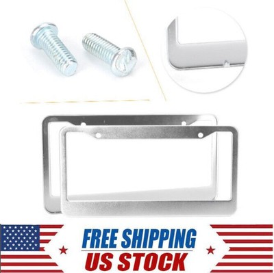 2 x License Plate Frame Tag Cover With Screw Caps Stainless Steel Metal US Store