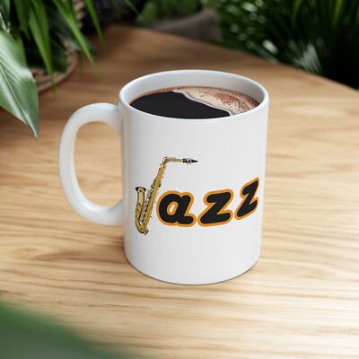 Coffee Mug with Gold Saxophone New, Printed in USA | Sax Tea Cup Musician Gift