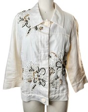 Coldwater Creek Cotton  Linen Beaded Lined Jacket