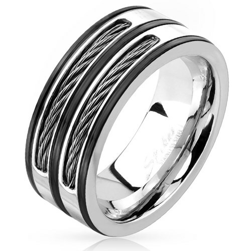Кольцо Herren Herrenring Edelstahl Stahlseil с проволочными вставками silber schwarz black 4190₽