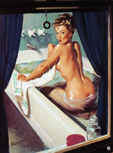 Vintage GIL ELVGREN Pinup Girl QUALITY CANVAS PRINT Poster Sexy in Bath 12x8"