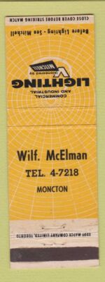 Matchbook Cover - Mitchell Lighting Wilf McElman Moncton NB