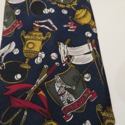 Vintage HUGO BOSS Mens Silk Necktie ITALY "Old Sport" TENNIS Sports Navy Multi - Picture 8 of 10