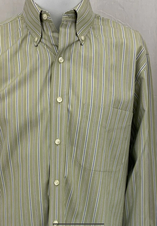 Jos. A. Camisa Bank Para Hombre Vestido Mediano Verde a Rayas 100% Algodón YGI N2-519 Foto 3 de 4