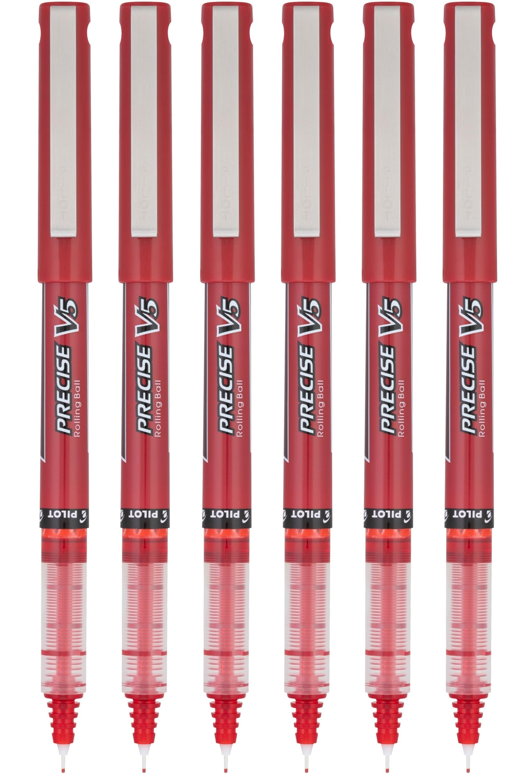 Pilot Precise V5 Stick Rolling Ball Pens, Extra Fine Point, Red Ink, 6 Pack