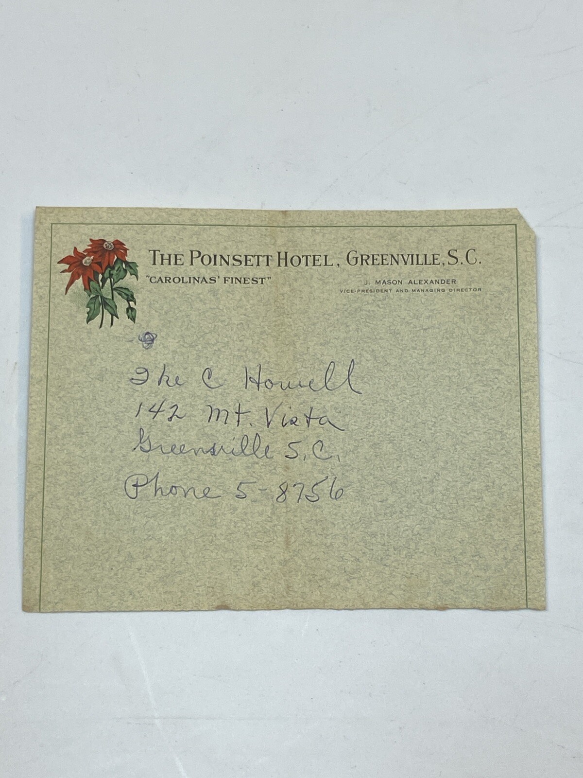 The Poinsett Hotel Greenville South Carolina Vintage Old Poinsettia