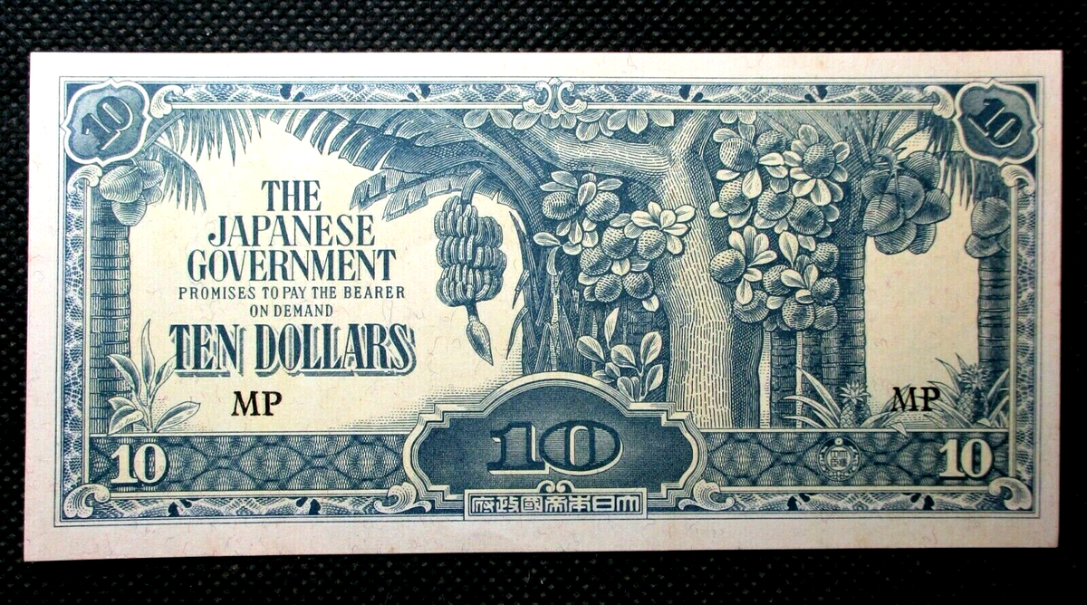 OLD BANKNOTE OF JAPANESE GOVERNMENT 10 DOLLARS WORLD WAR II MALAYA 