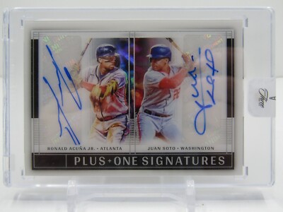 スポーツ選手 JUAN SOTO / RONALD ACUNA JR. DUAL AUTO RONALD ACUNA/JUAN SOTO 2023 THREE AND TWO ENCASED DUAL