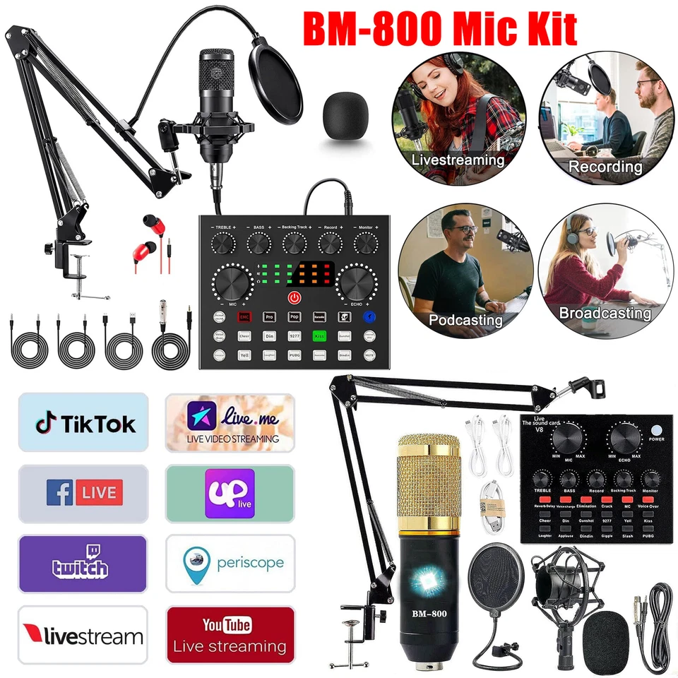 Podcast Equipment Bundle Home Studio Recording Kit Music Mixer Microphone BM-800