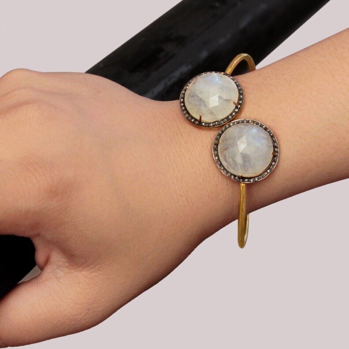 Bangle Anniversary 925 Sterling Silver Natural Moonstone Round-image