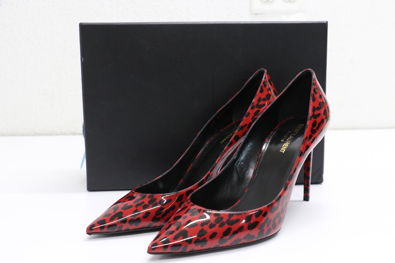 Décolleté in pelle verniciata stampa leopardata rossa Saint Laurent taglia 11 US 41 EU