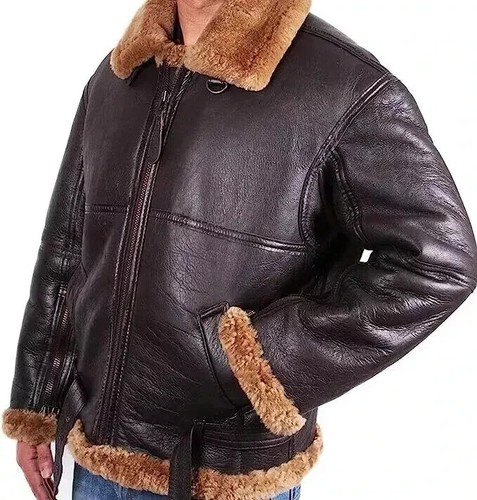 MEN'S RAF B3 BOMBER AVIATOR GENUINE LEATHER JACKET PILOT FLYING WARM FUR COAT - Picture 4 of 5