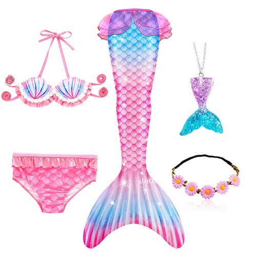 Kids The Little Tails Children Swimsuit Bathing Suit Halloween Costume Girll Can - Picture 23 of 52