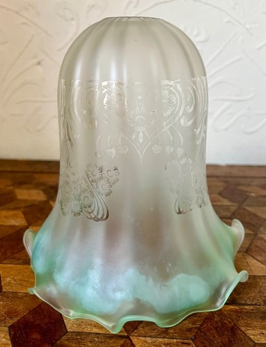Vintage Vianne French Green Art Nouveau Etched Frosted Glass Light Shade E - Picture 5 of 12