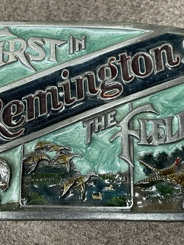 VINTAGE 1989 REMINGTON ENAMEL BELT BUCKLE FIRST IN FIELD TURKEYS DUCKS PHEASANT - Picture 3 of 10