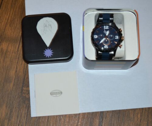 Fossil JR1494 Men's Watch Chronograph S. Steel Band Navy Blue Oversize Dial - Picture 2 of 12